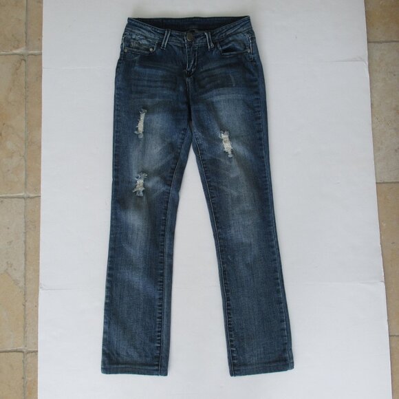 ELAN Womens Straight Jeans Semi Distressed, Stretch, Mid Rise, Sz Small - Picture 1 of 14